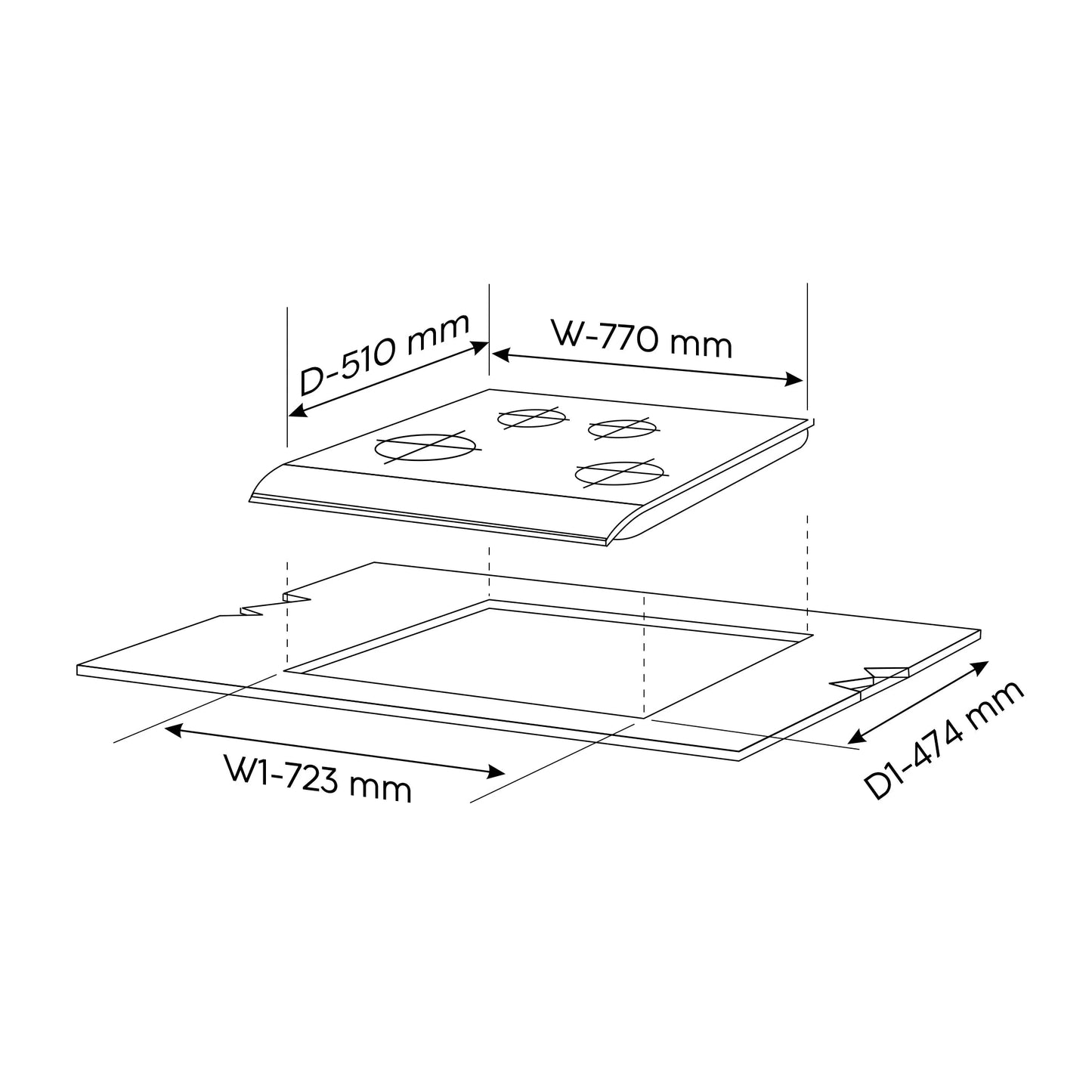 4 Burner Glass Gas Hob Top Mini Triple Ring Burner Double Ring Total Brass Burner with Flame Failure Device Auto Ignition (1074SQHTT2TRMGS)