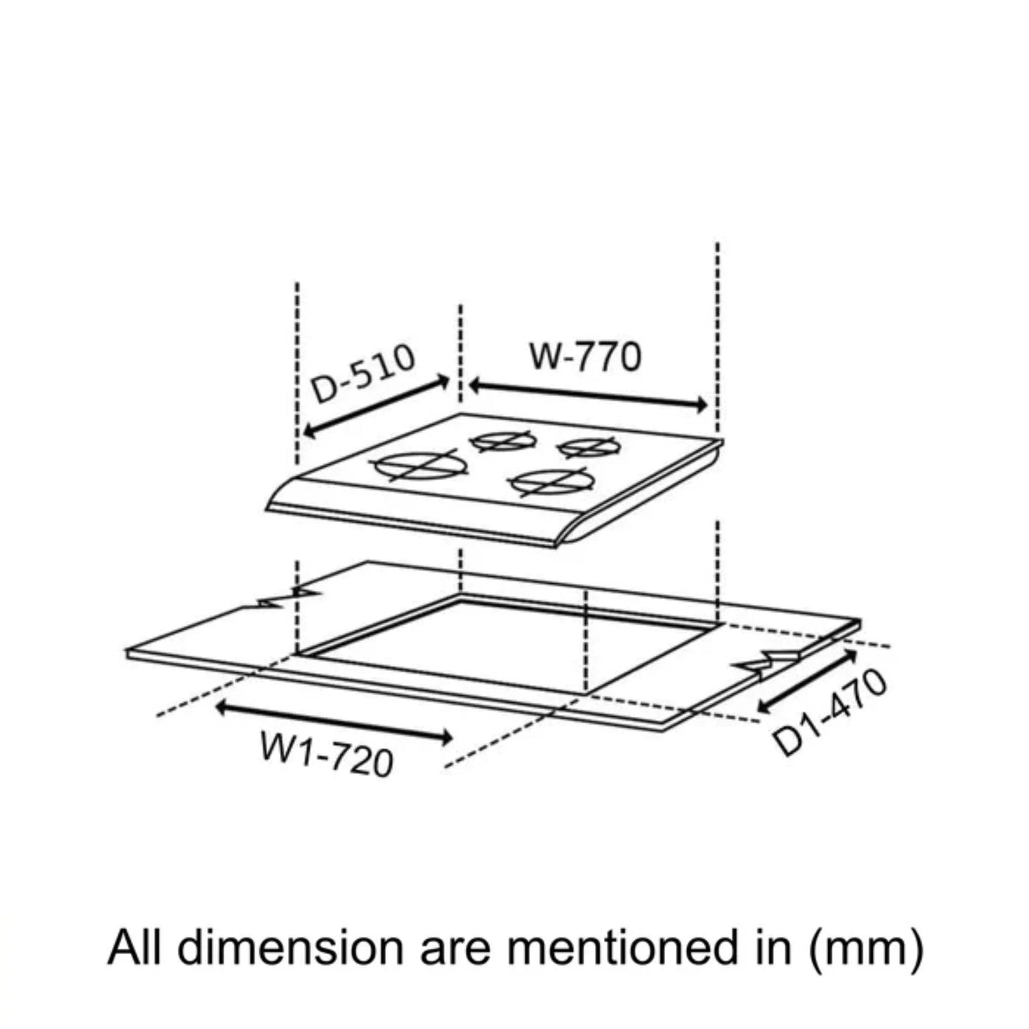 4 Burner DFVS Matt Glass Hob with 2 Triple Ring Total Brass Burners Auto Ignition (BH1074DFTHT2TRMG)
