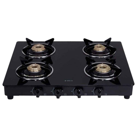Elica Elica Vetro Glass Top 4 Burner Gas Stove (CT VETRO 460 BLK)Open,Black - 4 Burner