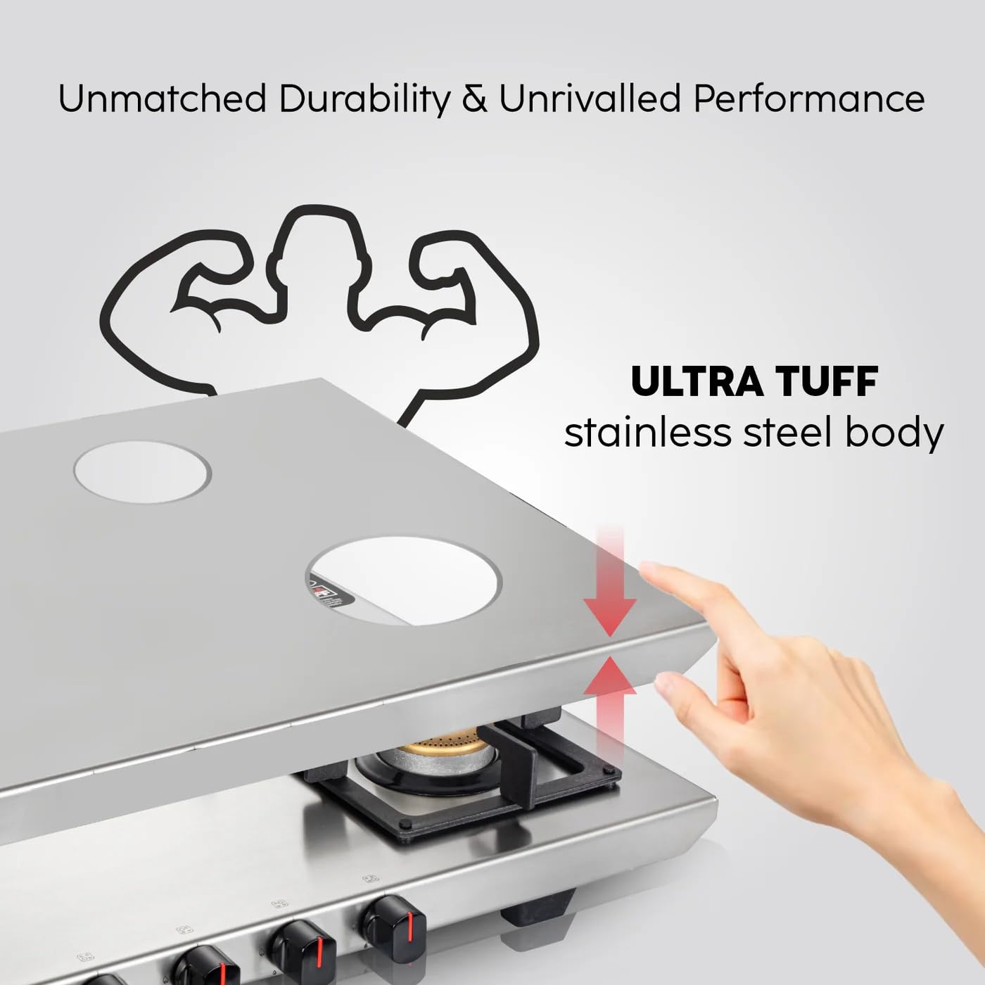 Glen Gas Stove 4 Burner Ultra Tuff Stainless Steel PNG Gas Stoves Silver | Forged 4 Brass Burner Gas Stove | Revolving Inlet Nozzle 1054 UT SS PN (Manual Ignition)