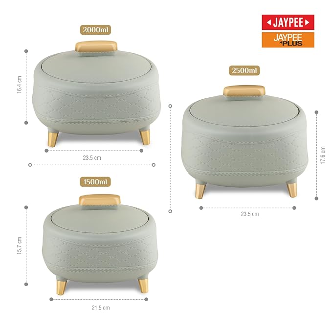 JAYPEE Kingston Klass Stitched Leather Luxurious Stainless Steel Casserole Set of 3