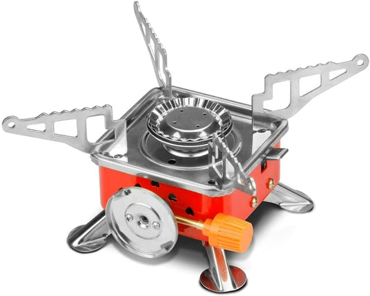 Portable Camping Gas Stove with Butane Gas Canister | Foldable Mini Outdoor Gas Burner with Adjustable Flame Control for Camping, Trekking, Hiking & Travel Cooking(Gas stove+1 Refill Butane)