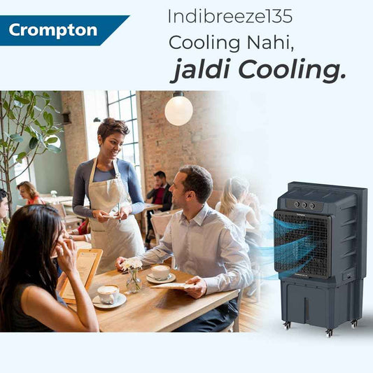 Crompton Indibreeze 135 L Industrial Desert Cooler| Honeycomb pad| Auto fill| Water level indicator| 4 way Air deflection| Cooling mode & Auto Swing |Everlast Pump