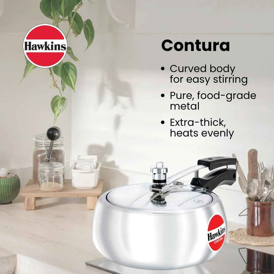 Hawkins 3.5 Litre Contura Pressure Cooker, Handi Inner Lid Cooker, Silver (HC35) Aluminium