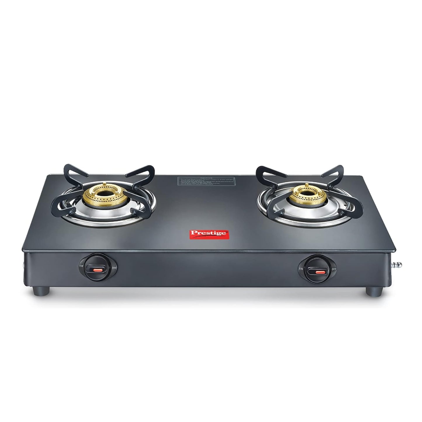 Prestige Magic plus Toughened Glass-Top 2 Brass Burner LPG Gas Stove(GTMP-02) | Black Spill Proof Design | Ergonomic Knob | Tri-Pin Burner