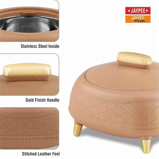 JAYPEE Kingston Klass Stitched Leather Luxurious Stainless Steel Casserole Set of 3