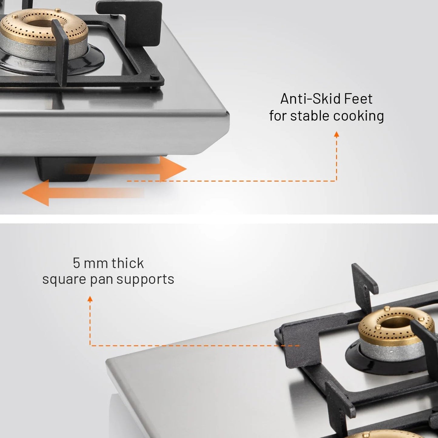 Glen Gas Stove 4 Burner Ultra Tuff Stainless Steel PNG Gas Stoves Silver | Forged 4 Brass Burner Gas Stove | Revolving Inlet Nozzle 1054 UT SS PN (Manual Ignition)