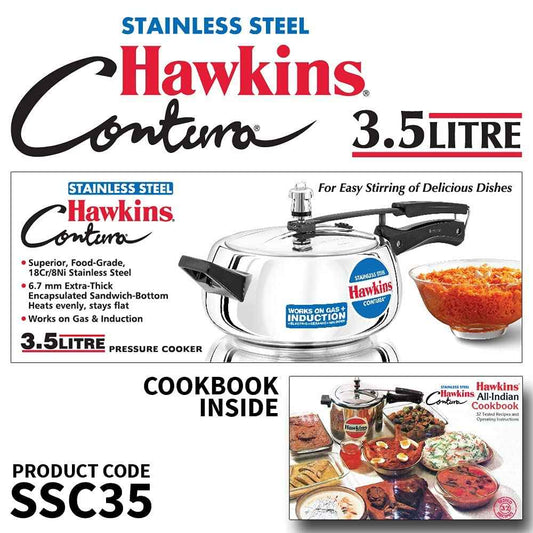 Hawkins 3.5 Litre Contura Pressure Cooker, Stainless Steel Inner Lid Cooker, Induction Cooker, Silver (SSC35)