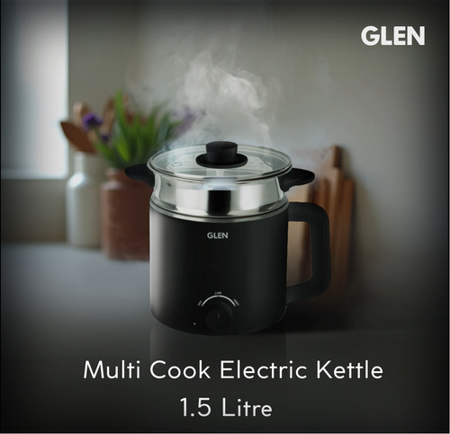 Multi Cook Electric Kettle, 1.5 Litre Steam, Cook & Boil 600W- Silver and Black (9016)