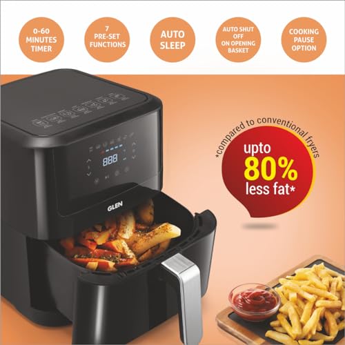 Glen Digital Air Fryer, 6.0 Litre Digital Controls, 7 Pre Set Menu Timer, Temperature Control, 1500W -Black (SA-3042DBL) 6 L