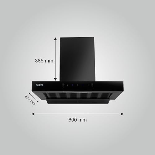Glen 60 cm 1200 m³/hr Filterless Thermal Autoclean Kitchen Chimney, T-Shaped |(Hood Anya 60,Touch & Gesture Control,Black)