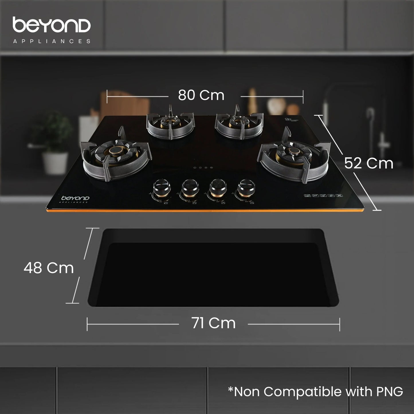 Beyond 80 cm 4 Burner Hob Premium Dorado Series BAHO-4BL-ND-001