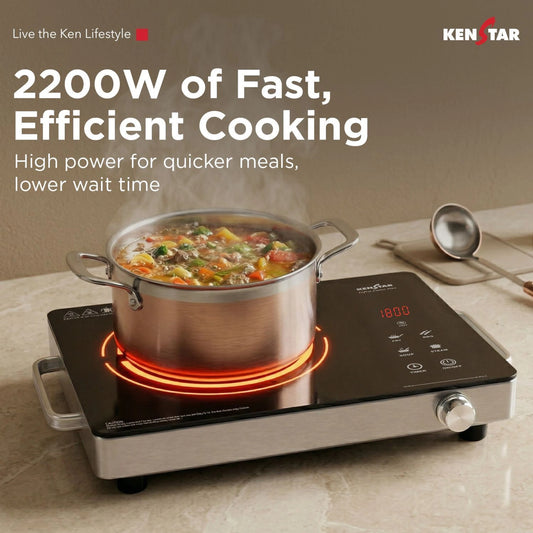 Kenstar 2200 W Infrared Induction Cooktop Touch Panel (Silver, Black, Infra Lumo Electric Stove Cooktop Energy Efficient Fast Heating Portable)