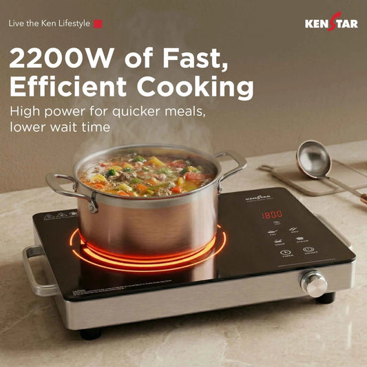 Kenstar 2200 W Infrared Induction Cooktop Touch Panel (Silver, Black, Infra Lumo Electric Stove Cooktop Energy Efficient Fast Heating Portable)