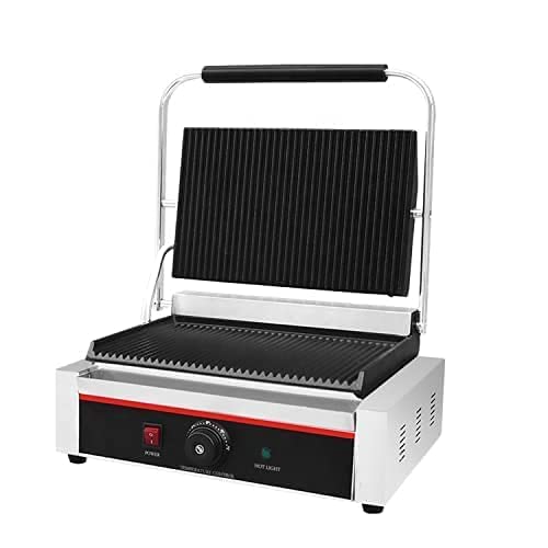 Panini press with grill and griddle on a white background
