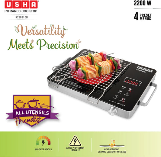 USHA 2200 W Infrared Cooktop Touch Panel (Black, IR2200TCB)