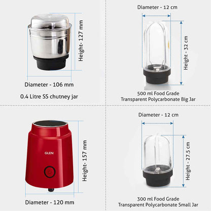 Active-Blender Grinder, 350W, 20000 RPM Mixer, Grinder, Blender, 1 SS Grinder Jar, 2 Jars - RED (4048 BG RED)