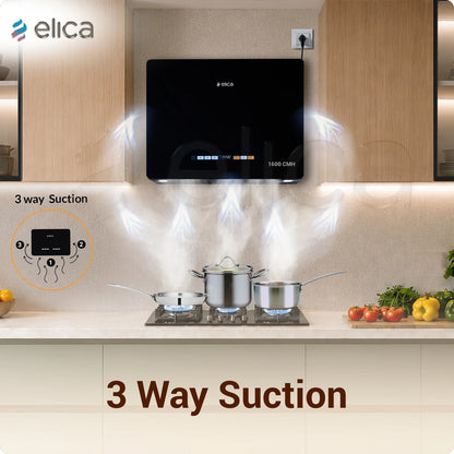 Elica KITTY PLUG N PLAY BF 600 BLDC HAC LTW MS NERO 1600 CMH 60 cm Auto Clean Chimney (Wall Mounted, Black)