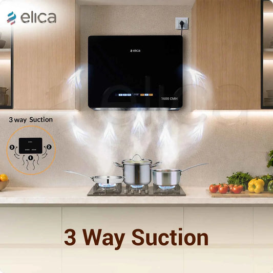 Elica KITTY PLUG N PLAY BF 600 BLDC HAC LTW MS NERO 1600 CMH 60 cm Auto Clean Chimney (Wall Mounted, Black)