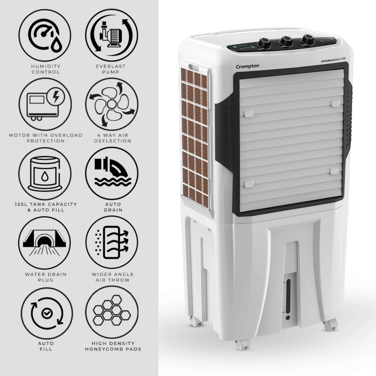 Crompton 125 L Desert Air Cooler (Black and White, ACGC-OPTIMUS125
