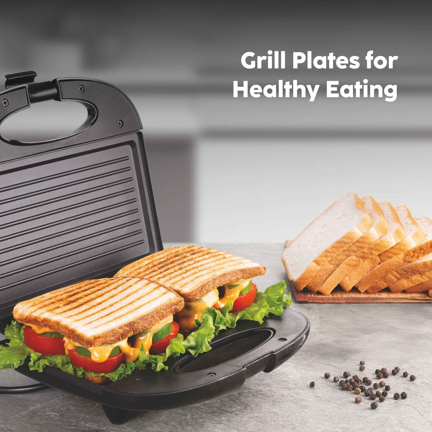 Electric Sandwich Maker Grill with Non-Stick Coating Plates 750W - Black (SA-3021GRILL)