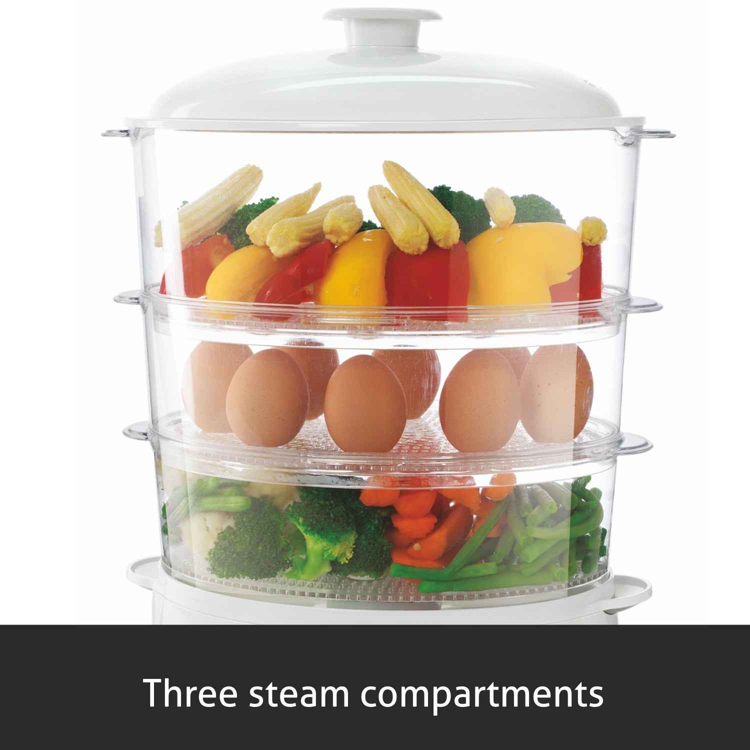 Electric Food Steamer 900w with 60 minute Timer, 3 Food Grade Containers - white (3052)