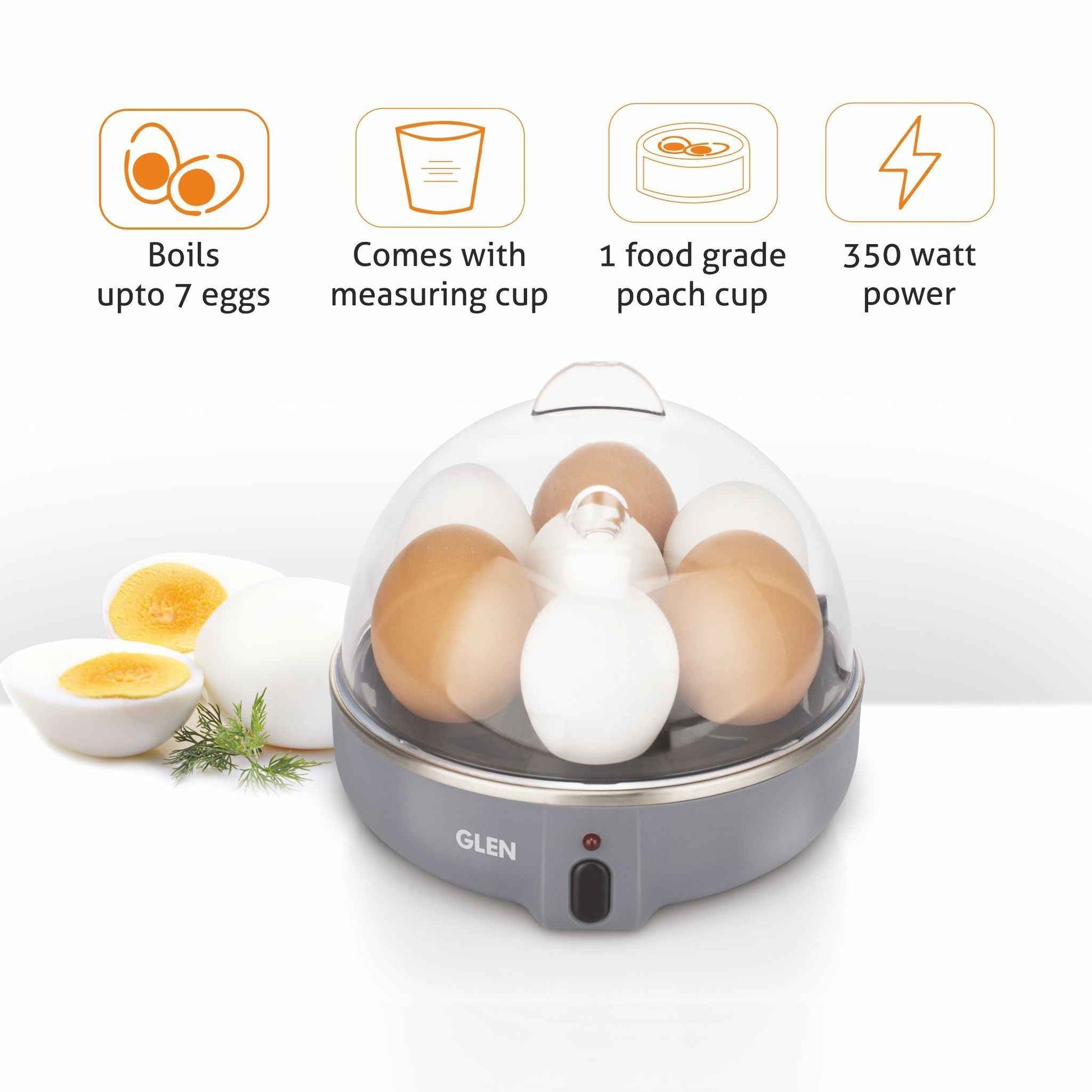 Egg Boiler Boils 7 Eggs, 1 Poaching Cup, Auto shut Off, 350W (3040EB7)