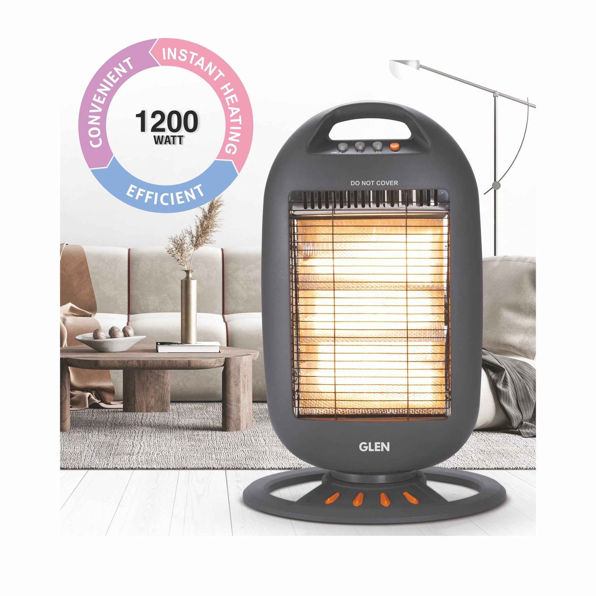 Electric Halogen Room Heater with 3 Heat Settings Grey/Black- HA7017