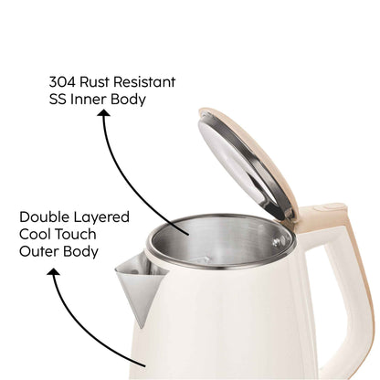 Electric Kettle 1.5 Litre Plastic Clad Stainless Steel, 360° Rotation Base, Auto Shutoff, 1500 W (SA-9006)