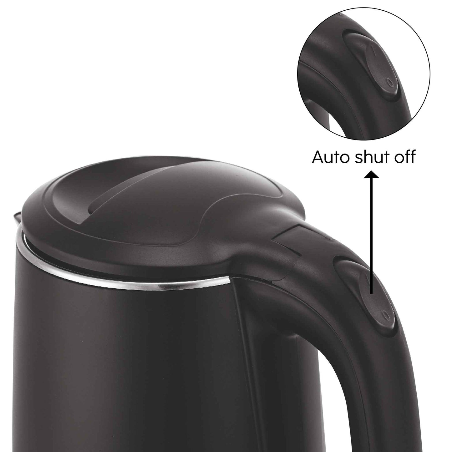 Electric Kettle 1.8 Litre Plastic Clad Stainless Steel, 360° Rotation Base, Auto Shutoff, 1500 W (SA-9007BLACK)