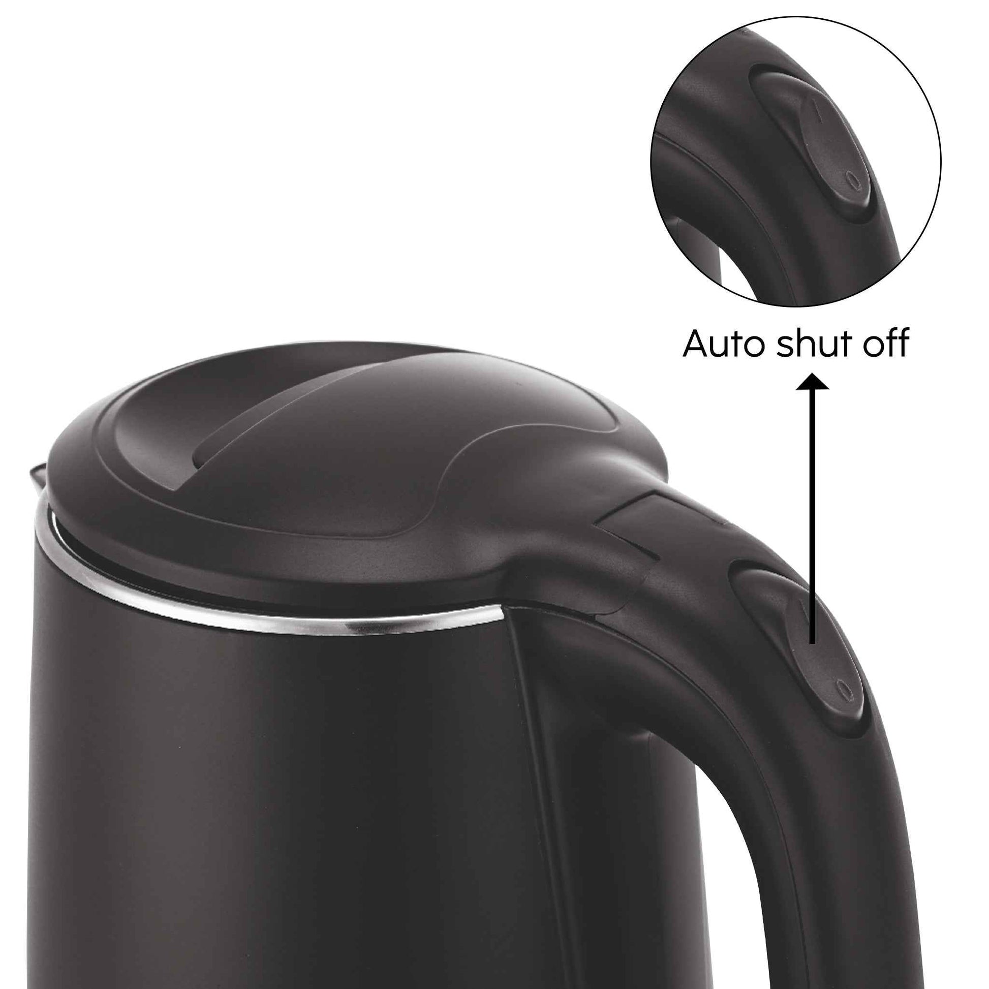 Electric Kettle 1.8 Litre Plastic Clad Stainless Steel, 360° Rotation Base, Auto Shutoff, 1500 W (SA-9007BLACK)