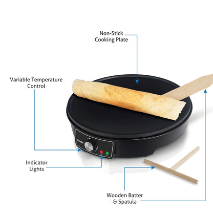 Electric Dosa Maker makes Crepe, Chilla 30CM Non-Stick Cooking Plate, Temperature Control - Black (SA3038)