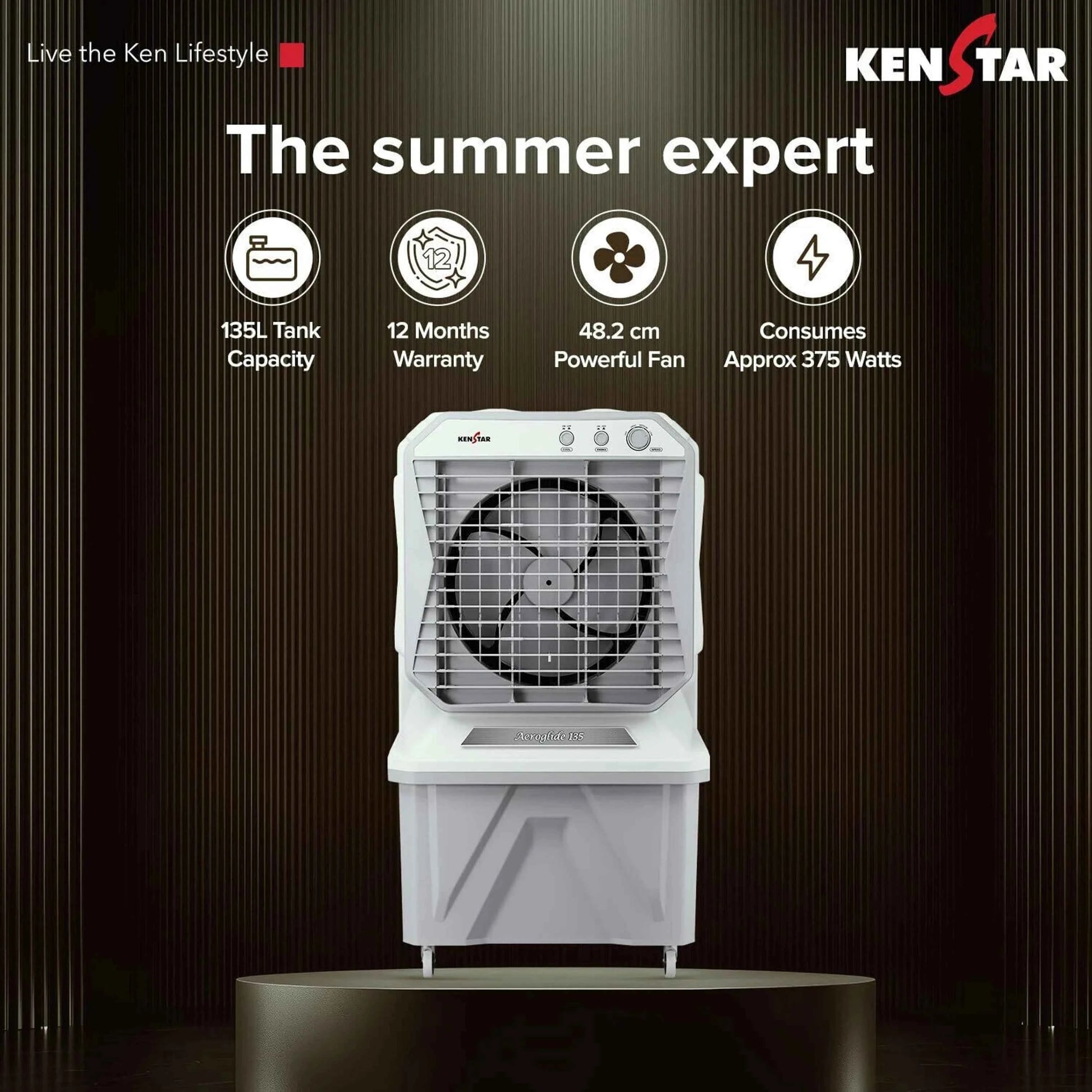 Kenstar 135 L Desert Air Cooler (Grey, AEROGLIDE HC 135)