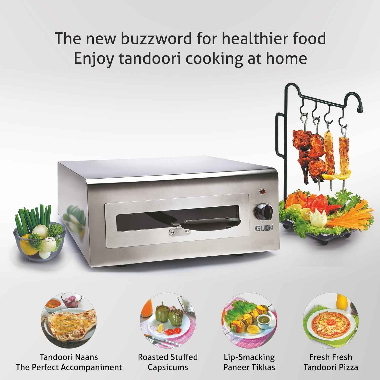 Electric Tandoor and Grill 1100W with Matt Finish Stainless Steel Body - Silver (5014)