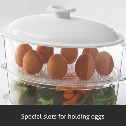 Electric Food Steamer 900w with 60 minute Timer, 3 Food Grade Containers - white (3052)