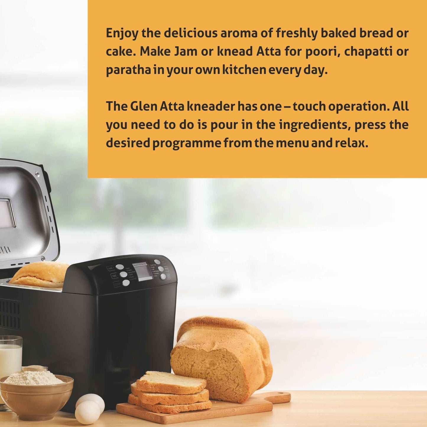 Atta Kneader & Bread Maker, Fully Automatic, 12 Pre-Set Functions, Electronic Control Panel 550W - Black (3039)