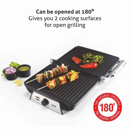 Electric Contact Grill & Sandwich Maker with 180-degree opening, Non-Stick Plates, 2000w - Silver (3031)