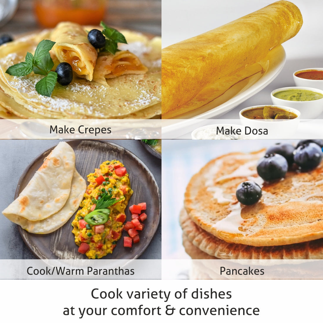 Electric Dosa Maker makes Crepe, Chilla 30CM Non-Stick Cooking Plate, Temperature Control - Black (SA3038)