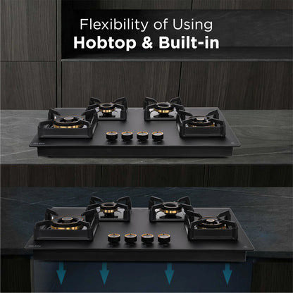 Glen 4 Burner DFVS Matt Glass Hob with 2 Triple Ring Total Brass Burners Auto Ignition – BH1074DFTHT2TRMG