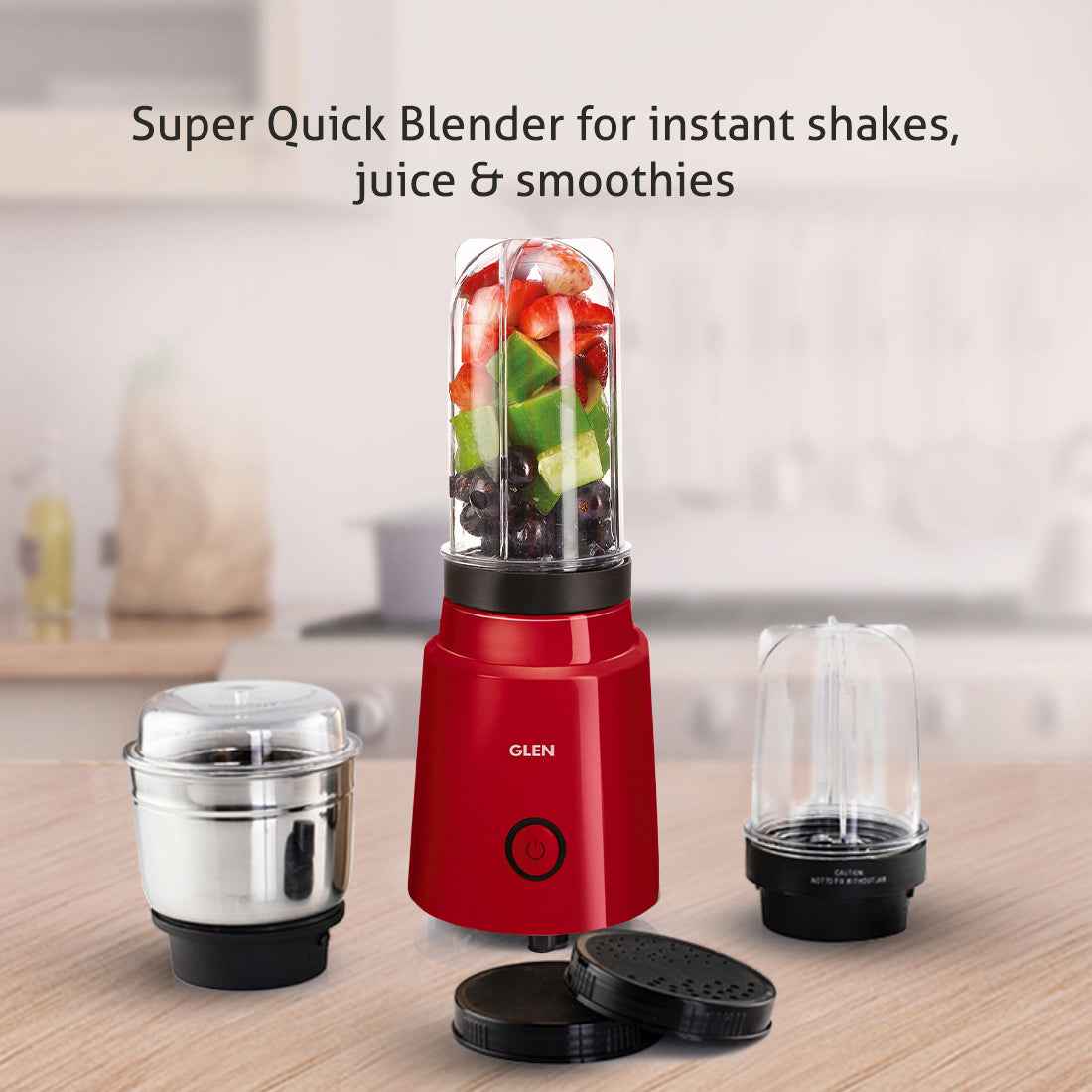 Active-Blender Grinder, 350W, 20000 RPM Mixer, Grinder, Blender, 1 SS Grinder Jar, 2 Jars - RED (4048 BG RED)