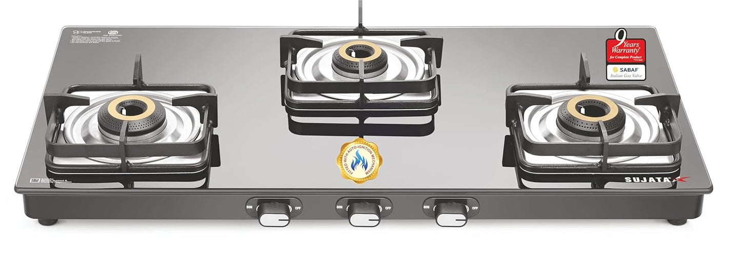 Sujata Sujata Classic Gas Stove | 9 Years Warranty | 4 Burner Stove | Gas Stove 4 Burners Glass Top, SABAF, ISI Certified,...