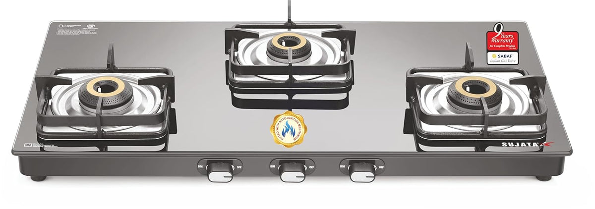 Sujata Sujata Classic Gas Stove | 9 Years Warranty | 4 Burner Stove | Gas Stove 4 Burners Glass Top, SABAF, ISI Certified,...