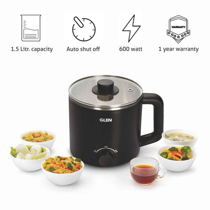 Multi Cook Electric Kettle 1.5 Litre Cook & Boil 600W- Silver and Black (9016 EX)