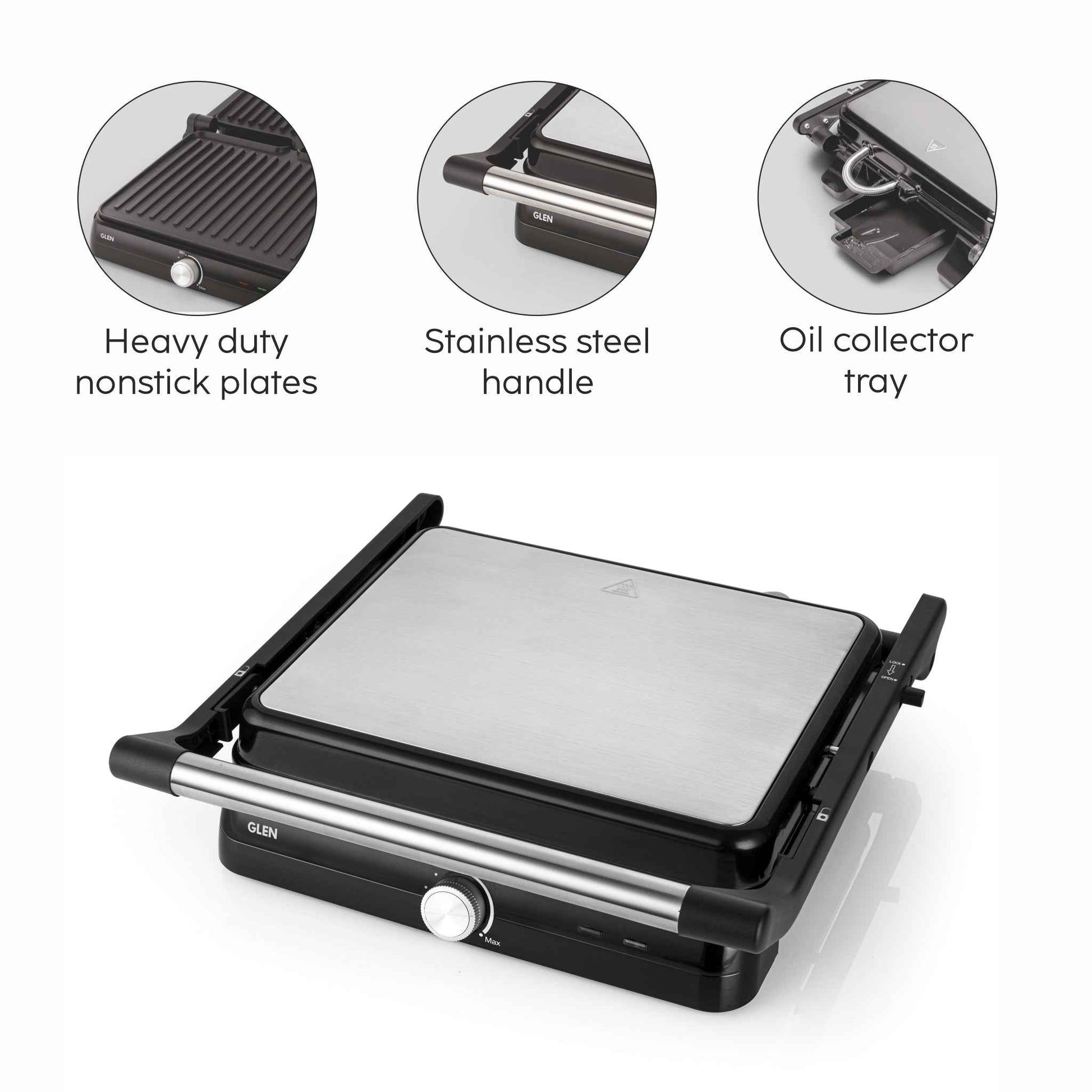 Electric Contact Grill & Sandwich Maker with 180-degree opening, Non-Stick Plates, 2000w - (SA3031INCG)