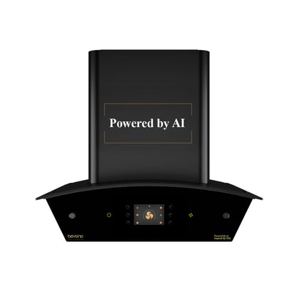 Beyond Appliances Arista 60cm Auto Clean Curve Kitchen Chimney | 1408 CMH Suction | Filterless | Smart AI Dashboard, Motion Sensor & Speakers | Touch Control | Radio | Whistle Counter | Black Kitchen Etto