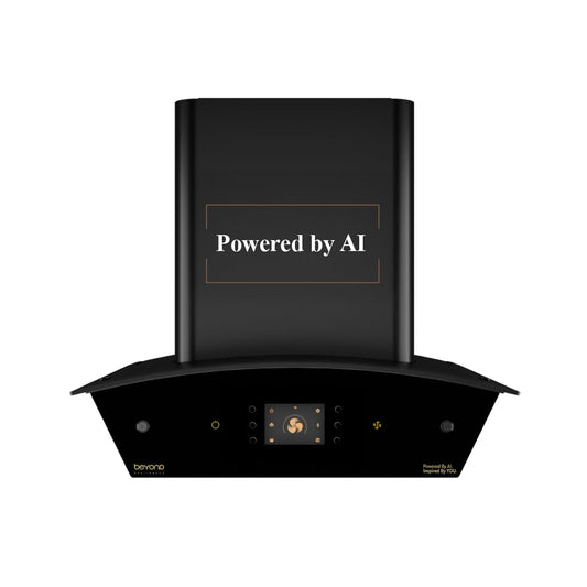 Beyond Appliances Arista 60cm Auto Clean Curve Kitchen Chimney | 1408 CMH Suction | Filterless | Smart AI Dashboard, Motion Sensor & Speakers | Touch Control | Radio | Whistle Counter | Black Kitchen Etto