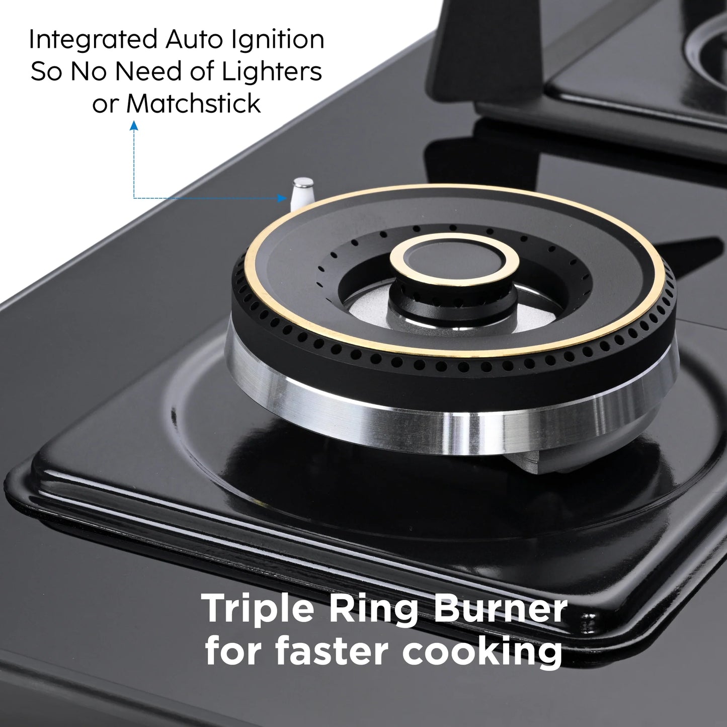 4 Burner DFVS Glass Hob with 2 Triple Ring Forged Brass Burners Auto Ignition (BH1074DFHT2TR77)