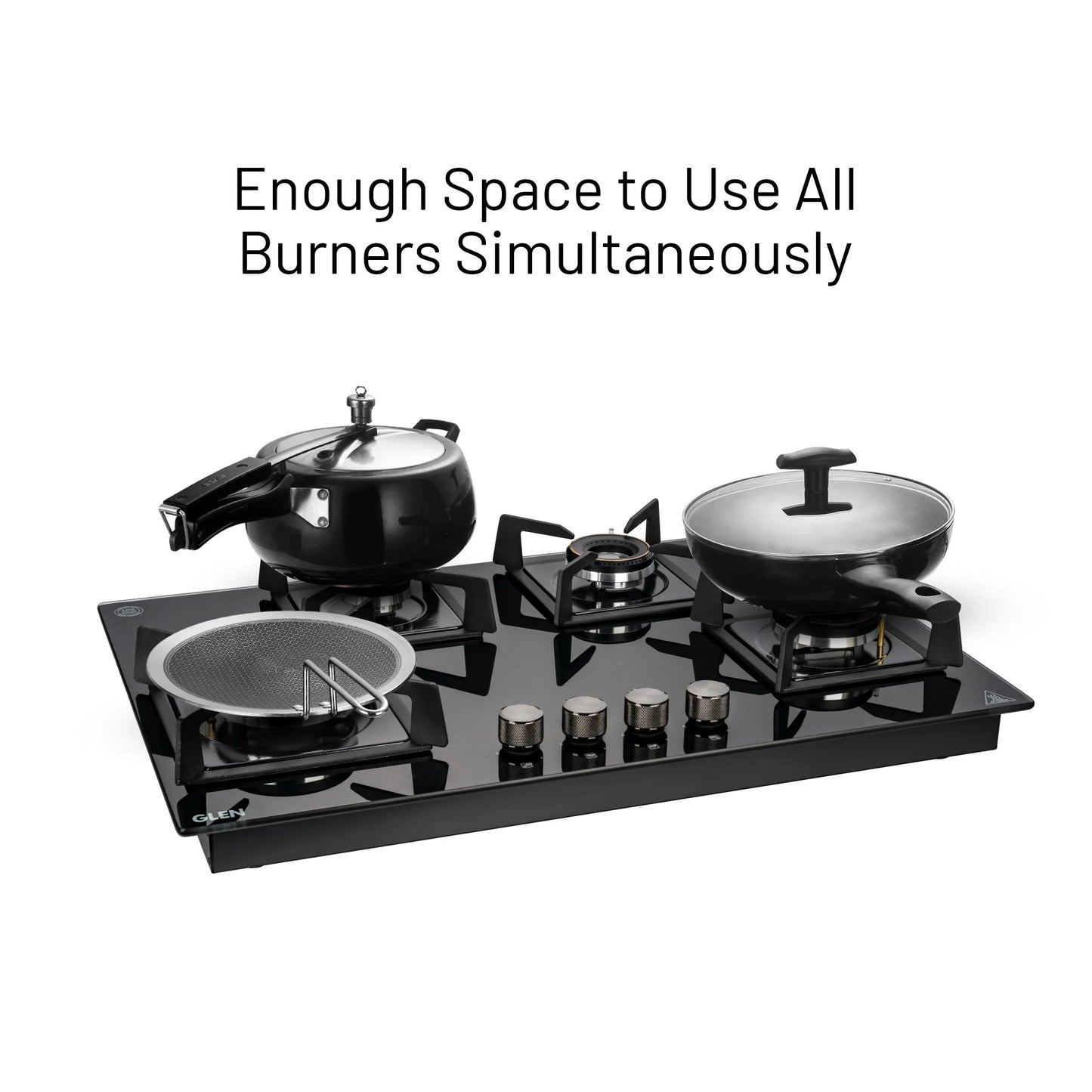 4 Burner DFVS Glass Hob with 2 Triple Ring Forged Brass Burners Auto Ignition (BH1074DFHT2TR77)