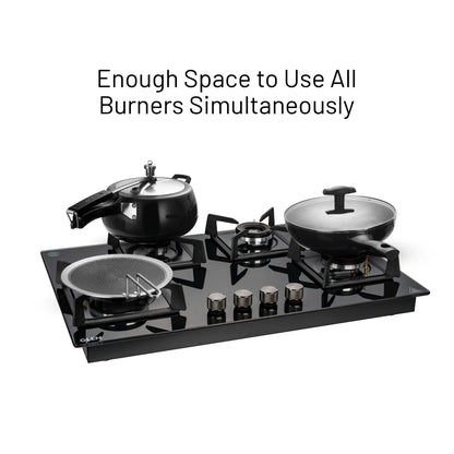 4 Burner DFVS Glass Hob with 2 Triple Ring Forged Brass Burners Auto Ignition (BH1074DFHT2TR77)