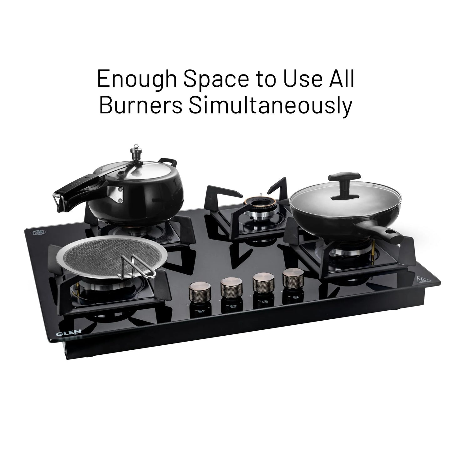 4 Burner DFVS Glass Hob with Mini Triple Ring Forged Brass Burner Auto Ignition (BH1074DFHTMTR70)